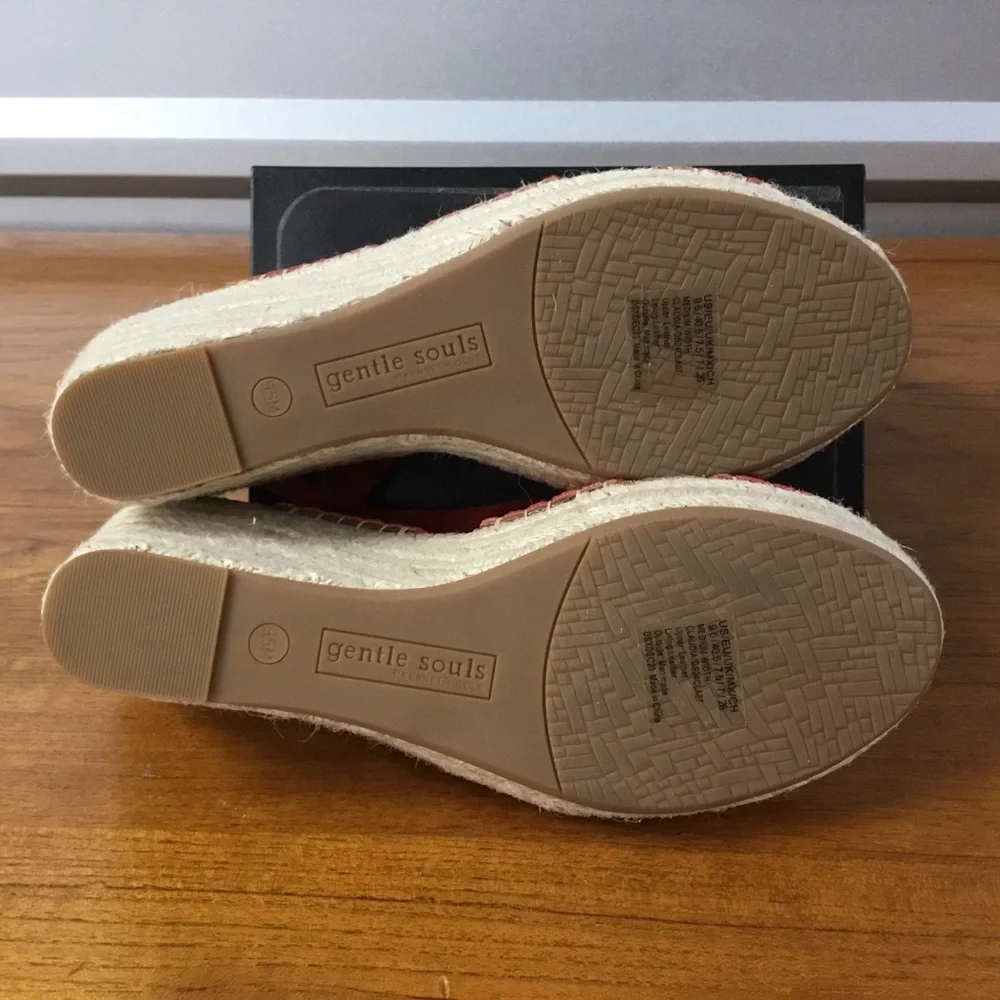 Gentle Souls Women Claudia Red Leather Wedge Espadrilles Sandal Size 9.5